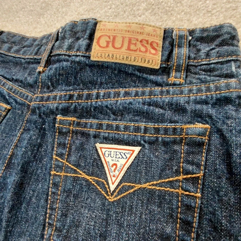 Guess Dark Blue Wash Denim Mini Skirt Girls Size 8 Button Zip Pockets